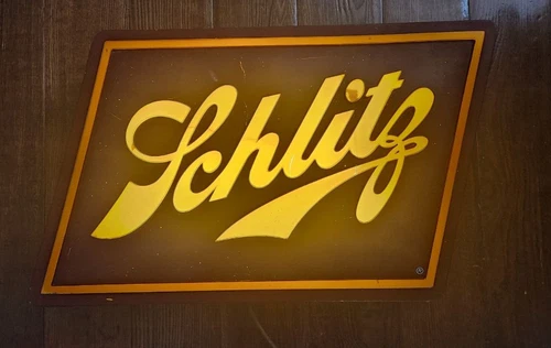 Vintage Schlitz Beer Lighted Hanging Bar Sign - 1970s Maroon, White, & Gold