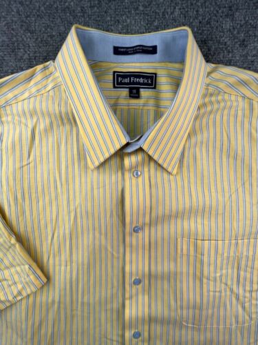 Paul Fredrick Button Up Adult Mens 19 Yellow Striped Finest Long Staple Cotton - Picture 1 of 7
