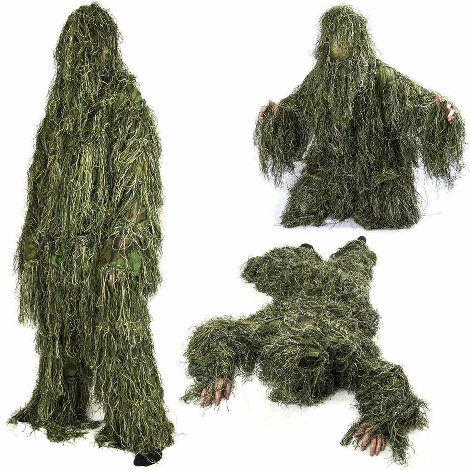 3D Ghillie Suit Tarnanzug Camo Camouflage Kleidung Jagd aus Jacke Hose Woodland - Bild 2 von 4