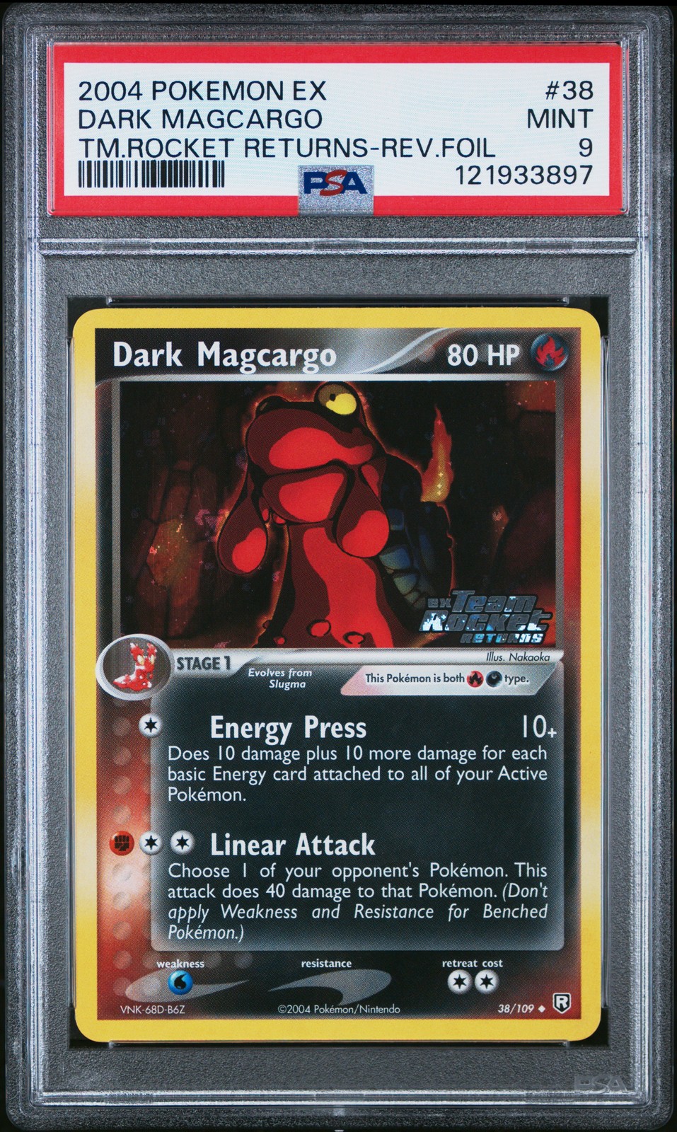 2004 POKEMON EX TEAM ROCKET RETURNS #38 DARK MAGCARGO-REVERSE FOIL PSA 9