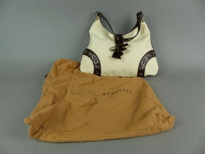 Fratelli Rossetti Vintage Damen Handtasche Tasche Textil/Leder Creme/Braun (EB)