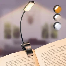 9 LED Rechargeable Book Light - 3 Color Temperatures, Stepless Dimming, Clip-On