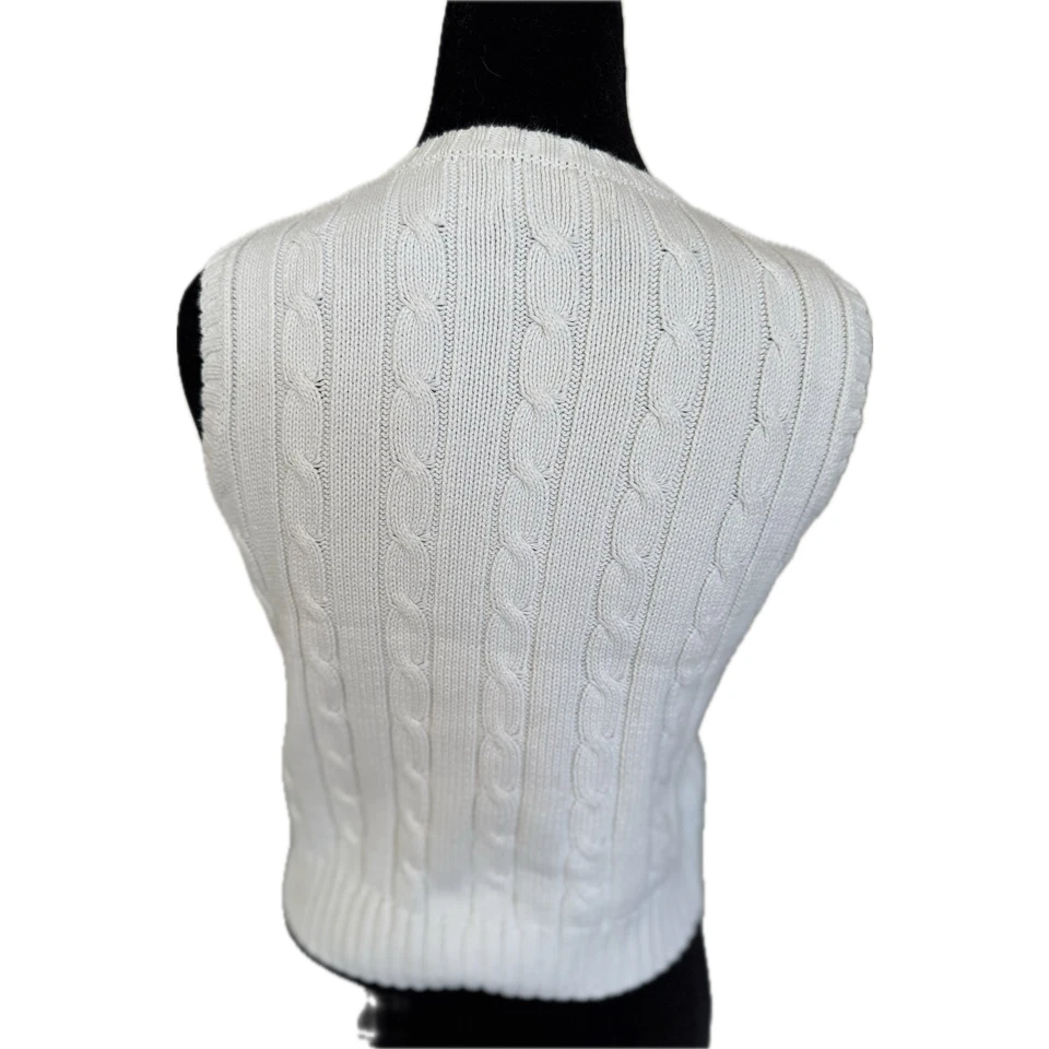 Chaleco Suéter Chicos Chaps Marfil Tejido con Cable Estilo Vintage - 7 Excelente Estado Foto 3 de 4