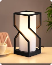 Modern Table Lamp, Bedside Lamp with Linen Lampshade & USB Port, Touch Contro...