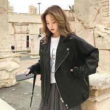 Damen Kunstleder Biker Jacke Drop Shoulder Locker Top Mantel Tasche