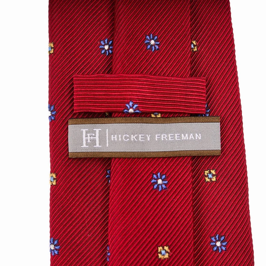 Hickey Freeman Silk Tie Men’s Red Floral Geometric English Silk Made USA 3.5x60 - Image 4 of 4