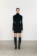 ENZA COSTA Silk Sweater Rib Turtleneck Mini Dress Black S (1) $325 D1