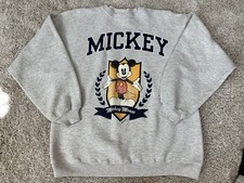 Vintage Mickey Mouse Sweatshirt Hanes Heavyweight Gray Crewneck Disney 90s USA