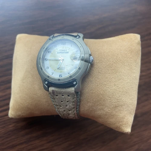 Vintage Timex Expedition Watch Men Indiglo 31mm Gray Silver Tone - New Battery