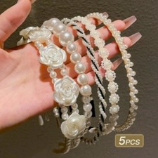 5pcs White Pearl Headbands for Women Retro for french Style Hair Accessory