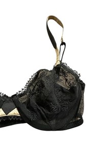 La Perla Bra Sheer Floral Applique Lace Black Balconette Underwire Size 34 Italy