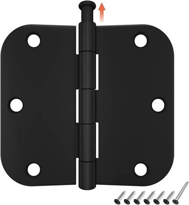 HOSOM 3 Pack 3.5'' x 3.5'' Rounded Door Hinges 5/8'' Radius Matte Black US