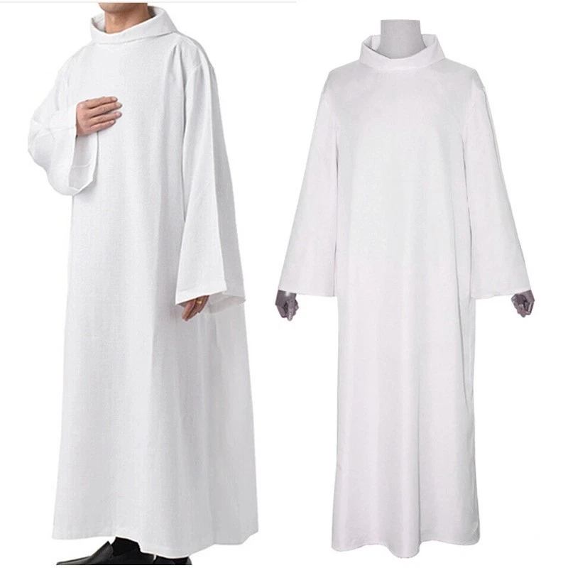 BLESSUME White Clerical Clergy PLEATED ALB stand-up collar priest's liturgical Robe New