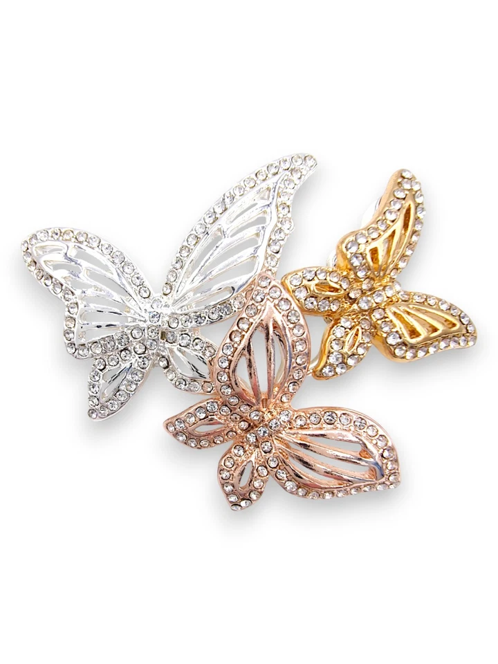 Vintage Anne Klein Tricolor Gold Butterfly Pavé Pin Designer Statement Jewelry - Image 2 of 4