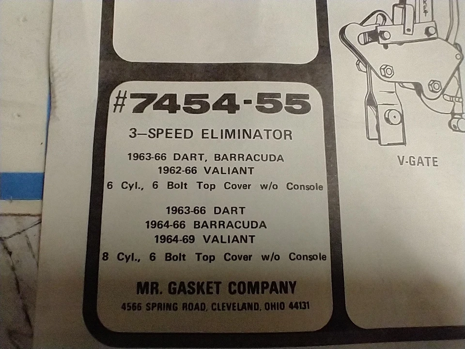 7455 MR PALANCA DE CAMBIOS Y ACOPLAMIENTO DE JUNTA 3 VELOCIDADES PLYMOUTH VALIANT DODGE DART Foto 3 de 4
