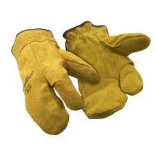 RefrigiWear Three-Finger Leather Mitt - Durable, Warm Work Mittens with Fleece