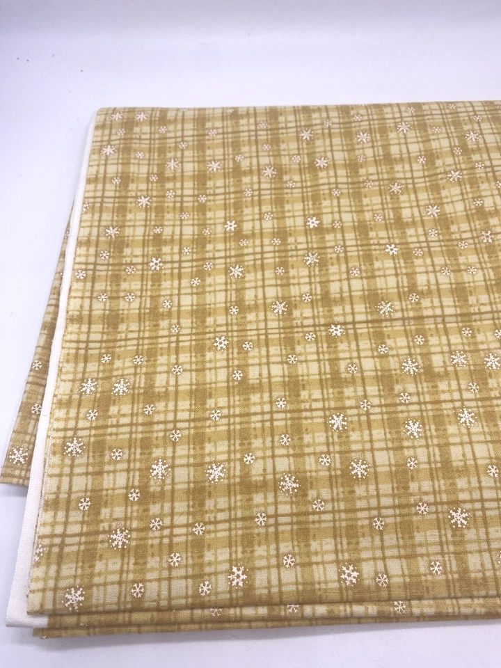 Debbie Mumm Fabric Christmas Winter Plaid Snowflake Tan Beige Primitive 2 Yds - Image 2 of 4