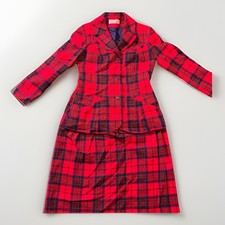Pendleton Wool Tartan Plaid Blazer Skirt Suit Set Red Black Vintage USA Women