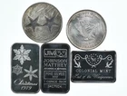 Lot 5 VINTAGE 1 Oz Silver Bars/Rounds Art Bars Collection Poured .999 *440