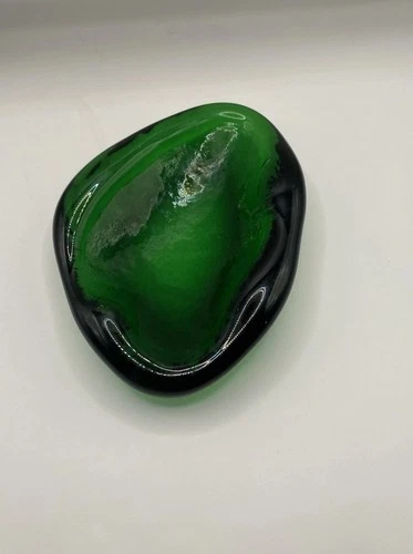 BLENKO Vintage MCM Green Art Glass Free Form Amoeba Bowl Ashtray Trinket Dish