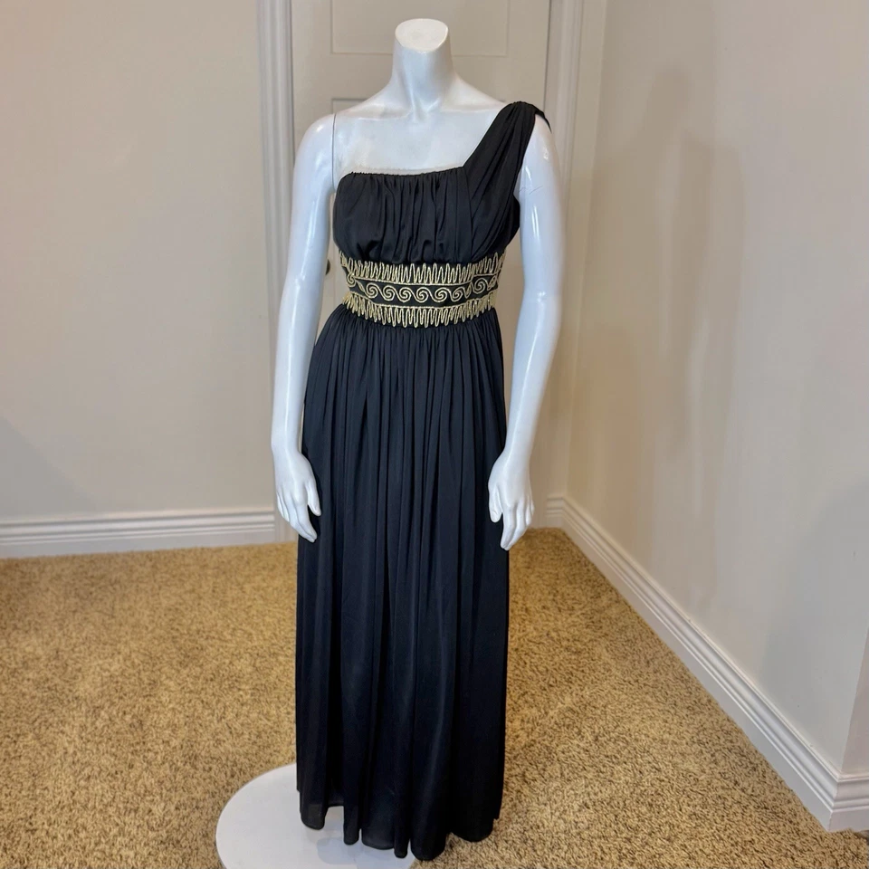 Vintage 70’s GRECIAN EMBROIDERED ONE SHOULDER DRESS S 4 Evening Greek Goddess - Image 2 of 4