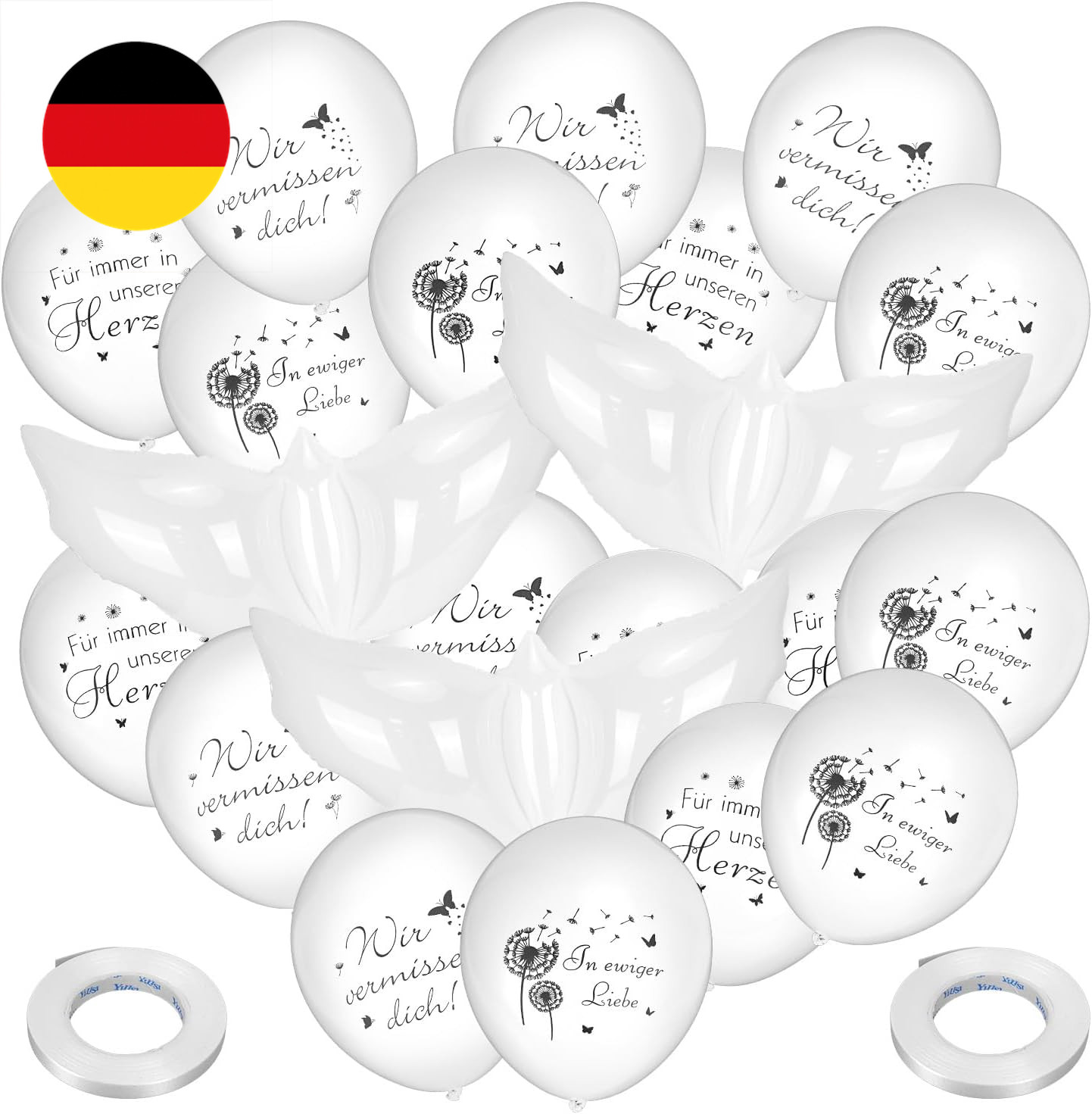 33 Stück Weiße Ballons Beerdigung Deko, Trauergeschenk, Trauer Geschenke,Trost G