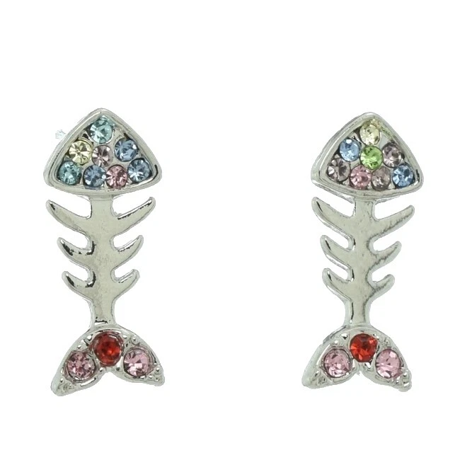 Silver Plated Crystal Bone Fashion Earrings