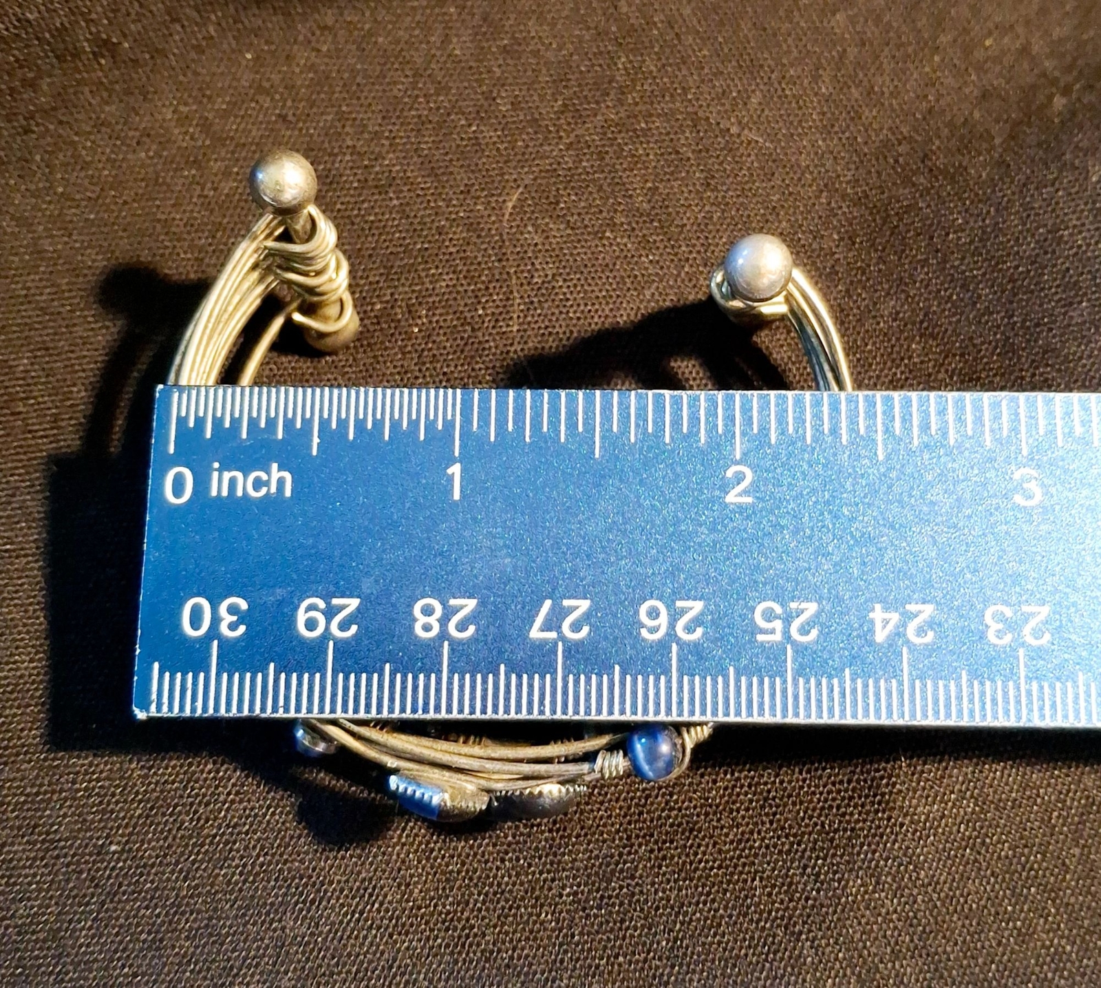 Adjustable Silver Wire Cuff Bracelet With Blue Be… - image 6