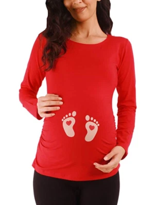 Fußabdrücke Baby mit Herz - Witzige süße Umstandsmode | Umstandsshirt mit Motiv - Bild 1 von 4