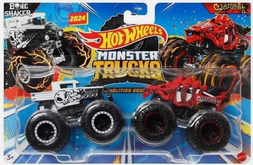 HOT WHEELS - MATTEL BONE SHAKER vs SKELESAURUS Demolition Doubles Monster Trucks Hot Wheels 1:64