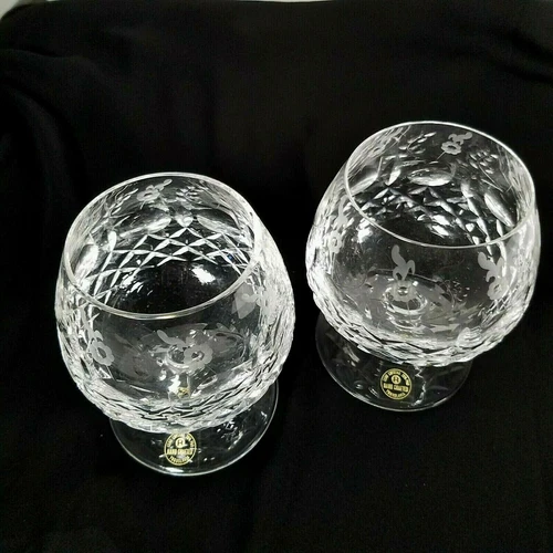 Vtg (2) Rogaska Barware Crystal Gallia Brandy Lg. Snifter Etched w/Labels