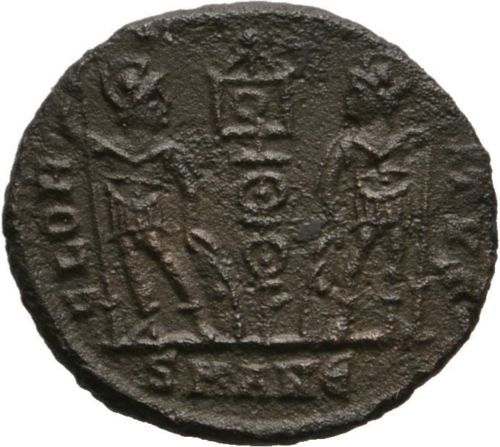 Ancient Rome 316-337 AD CONSTANTINE II CAESAR FOLLIS SOLDIERS ANTIOCH #3 - Picture 2 of 2