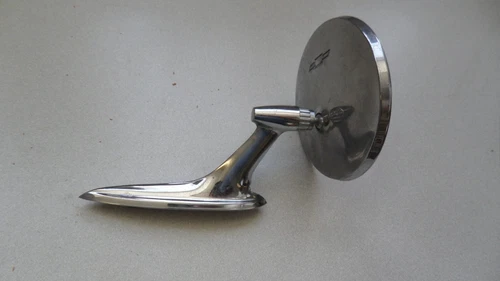 Vintage Chevrolet Bowtie Stamped Round Door Mirror Manual OE 3821956 Used 02CC4