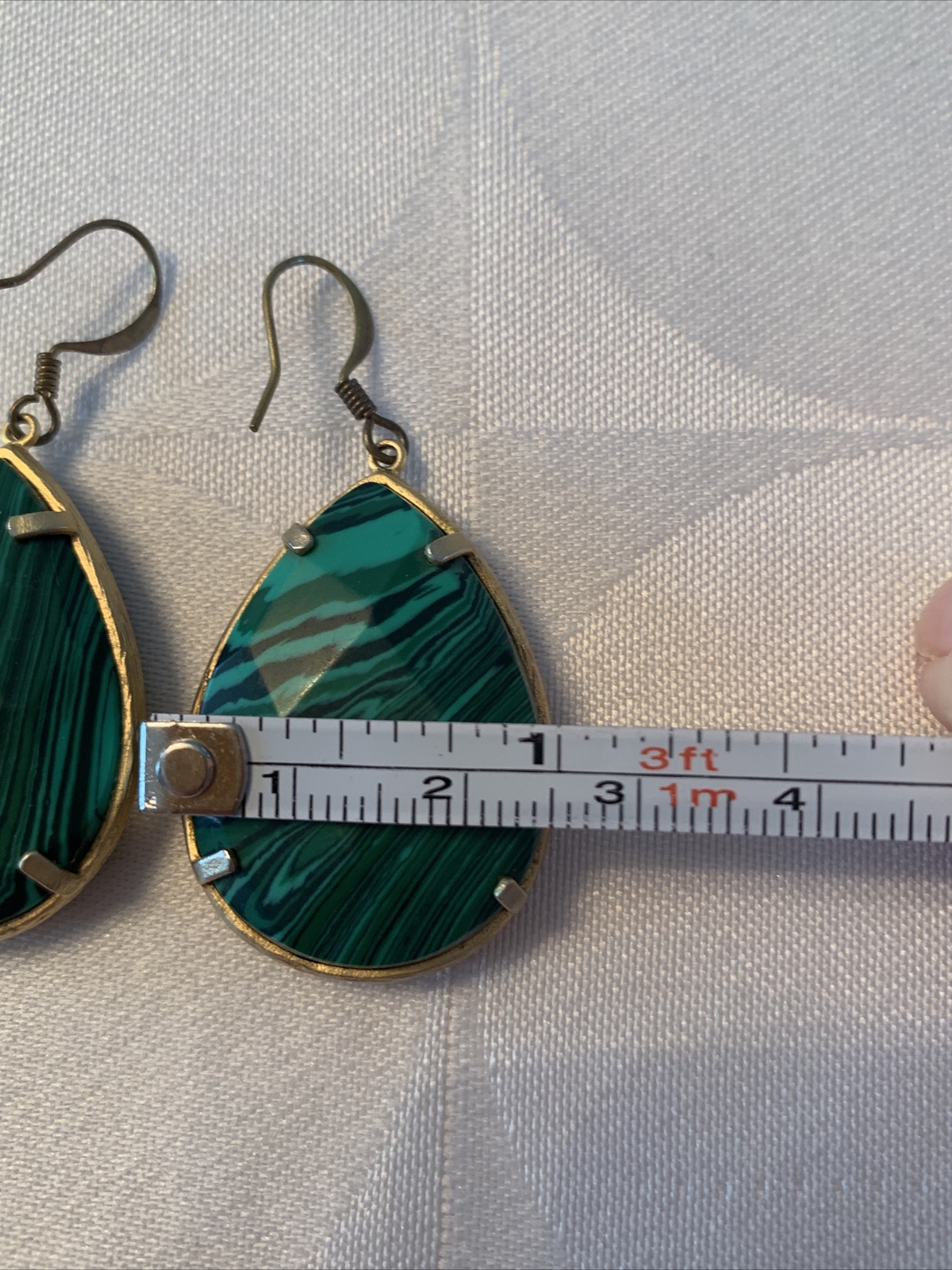 Malachite gemstone tear drop dangle earrings 1.5”… - image 6