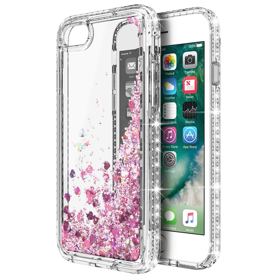 Funda para iPhone 6 6s 7 8 Plus Brillo Líquido Brillante Cubierta Transparente + Protector de Pantalla Foto 3 de 4