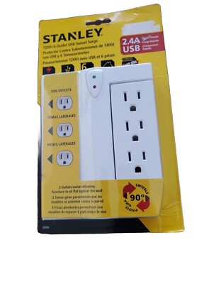 Stanley 1200J 2.4A 6-Outlet USB Swivel Surge Protector for sale