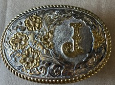 Crumrine Heavy Silver Plate On Jewelers Bronze Belt Buckle With an J