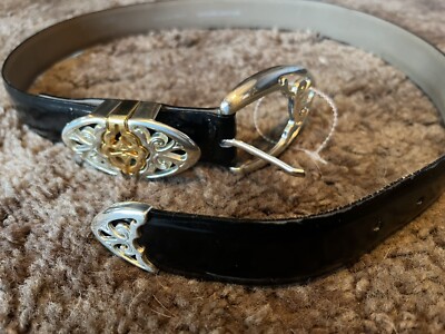 Vintage Linea Pelle Leather Black Belt Small Gold Brooklyn Black Leather Belt with Polished Gold Buckle  main image 2