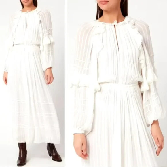 NWT Isabel Marant Etoile Justine White Tiered Ruffled Maxi Dress