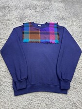Vtg Jerzees Sweatshirt Adult Medium Navy Blue Plaid Bib Southwestern Made In USA