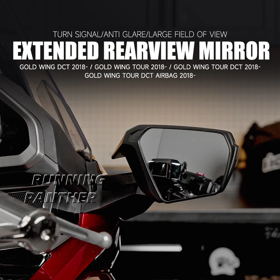 Side Mirror Extender Convex w/ Sequential Turn Signal For Honda Gold Wing GL1800 - Image 2 of 4