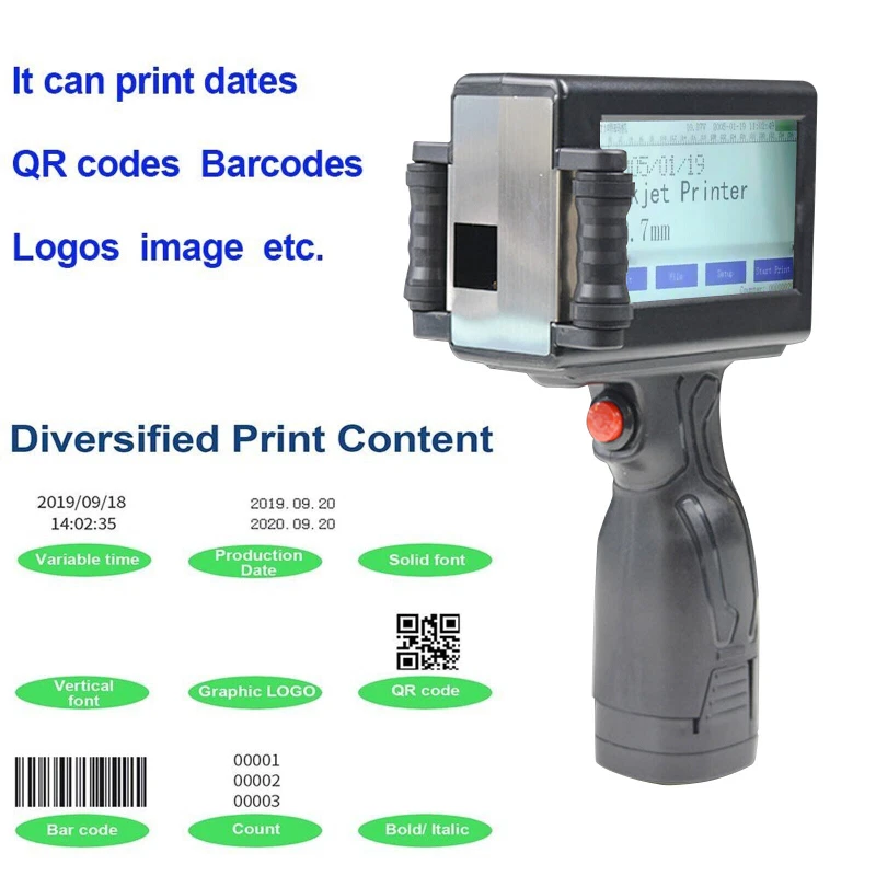 Handheld Inkjet Printer Touch Screen Dates Logo Laser Coder Label QR Bar Code US - Image 2 of 4