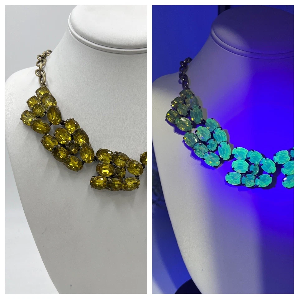 J. Collar de cadena de latón grueso brillante con pedrería amarilla facetada vintage CREW Foto 2 de 4