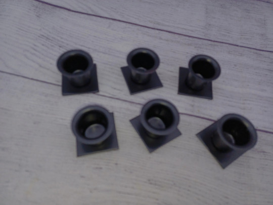 Set of 6 Black Taper Candle Holders, Square Base, Primitive, Metal, 1.5" Base