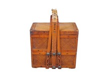 Antique Chinese Lacquered Rattan Tiered Nesting Wedding Picnic Basket Box 15"