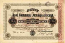 Hotel Continental AG 1916 Wiedeń 200 koron Austria Kaffeehaus Drukarnia dworska TOP