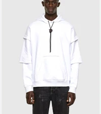 $195 Diesel Men’s S-Ubber-A1 Hooded Sweatshirt White Pullover Relax Fit size S