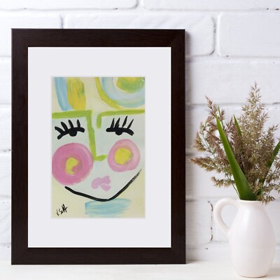 Abstract Face Art Acrylic Painting Woman Portrait 5x7 Original Modern