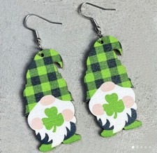 St. Patrick's Day Green/Shamrock/Leprachaun/ Gnome- Wooden Dangle Earrings