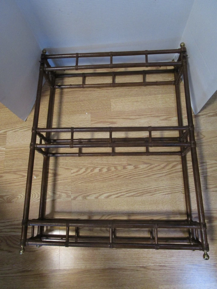 Antiguo estante de 3 niveles de madera de caoba montado en la pared tallada como bambú 32,50" T Foto 3 de 4